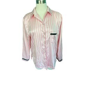 NWOT Victoria’s Secret pink striped satin sleep top Medium
